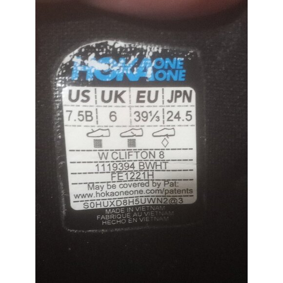 Hoka One One Clifton 8 Womens Size 7.5B 1119394 BWHT Black White Shoes - Picture 2 of 13